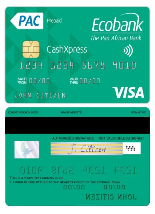 Download Benin Ecobank visa cashxpress  card Photoshop template